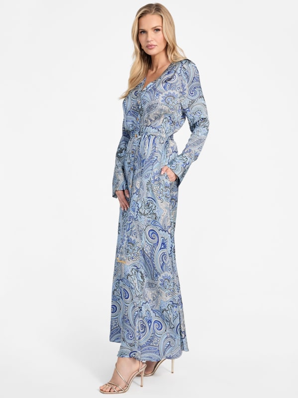 ◆ojos◆ ie Fluid Capsleeve Dress 01 Stone Blue 24HSi:e-OP0 Safiya Long Sleeve Plunge Neck Metallic Jersey Evening Gown