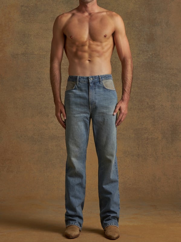 stained denim flare pants | GUESS