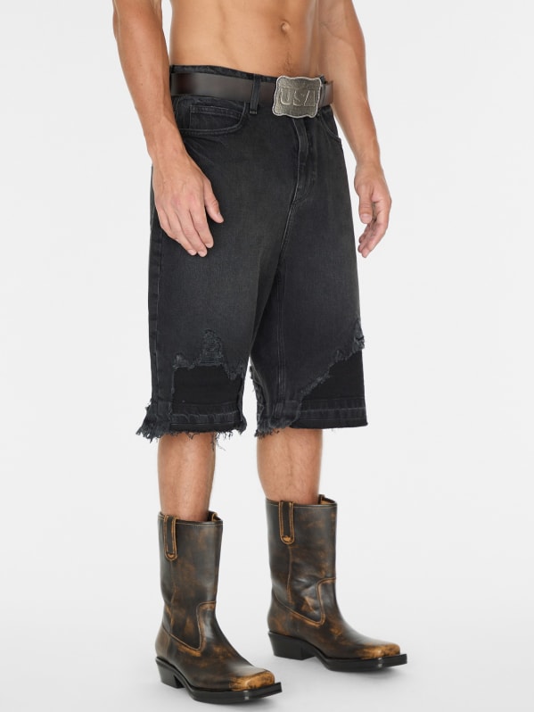 black distressed denim short | GUESS