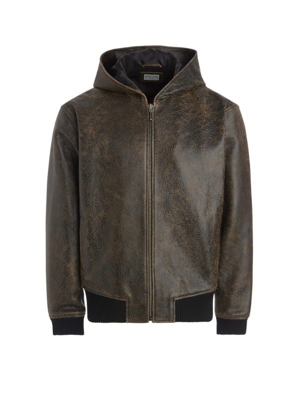 Guess USA Men's' Crackle Leather Coat in Brown | LN-CC®