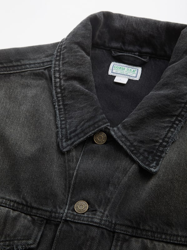 distressed black denim jacket | GUESS