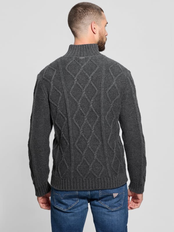 Diamond Cable-Knit Half-Zip Sweater | GUESS Diamond Cable-Knit Half-Zip Sweater | GUESS