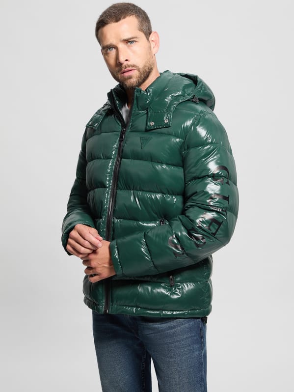 Shiny Hooded Puffer Jacket | GUESS Canada