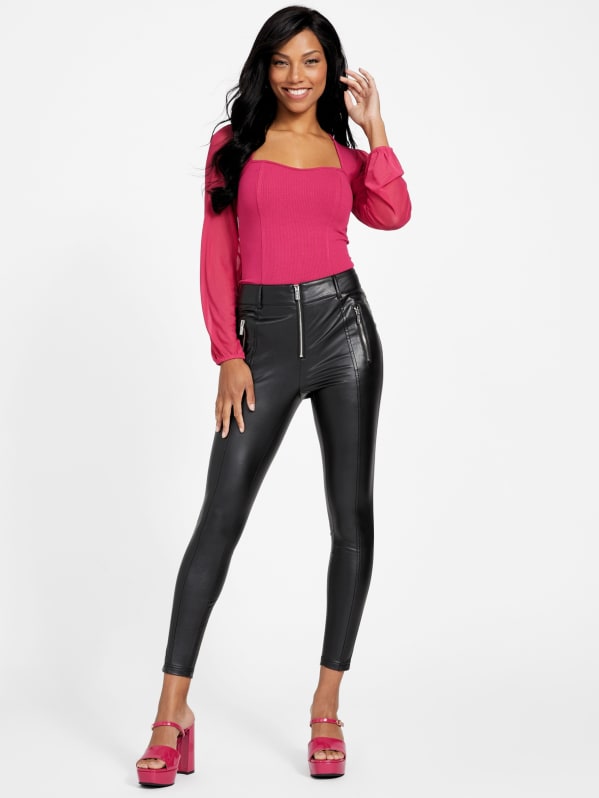 Eco Riley Mesh Long-Sleeve Bodysuit | GUESS Factory