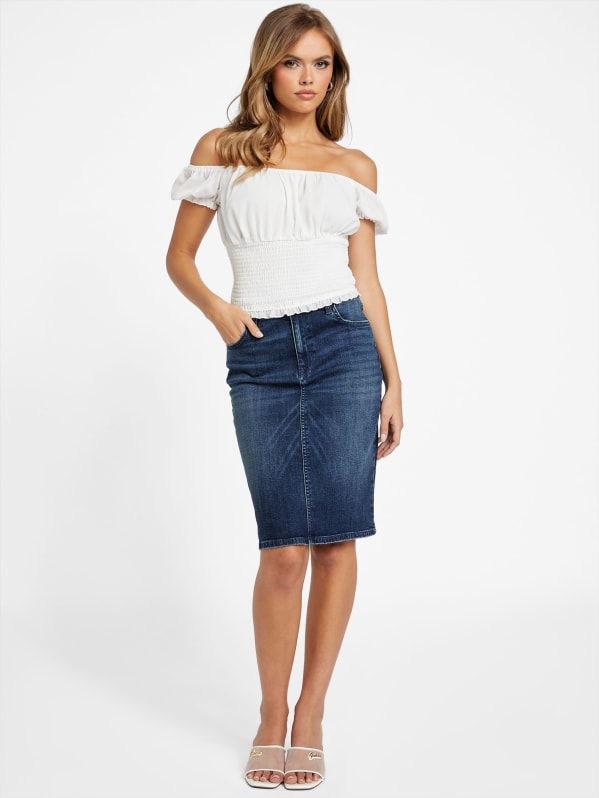 Eco Tea Midi Denim Skirt | GUESS Factory