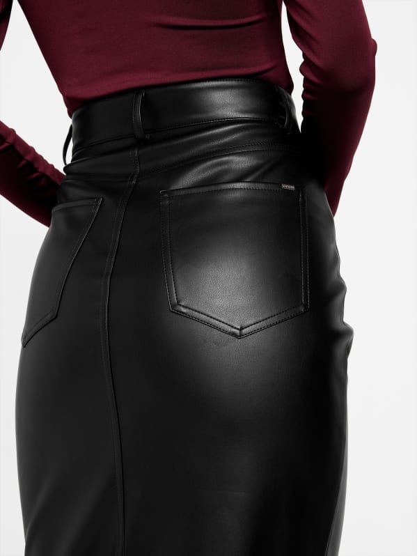 Faux-Leather Midi Skirt | GUESS Factory Ca Faux-Leather Midi Skirt | GUESS Factory Ca