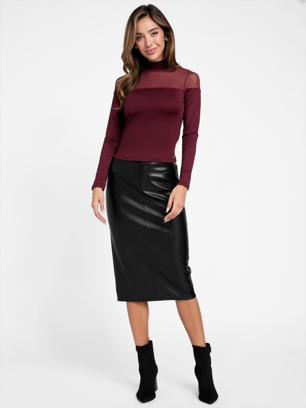 Faux-Leather Midi Skirt | GUESS Factory Ca