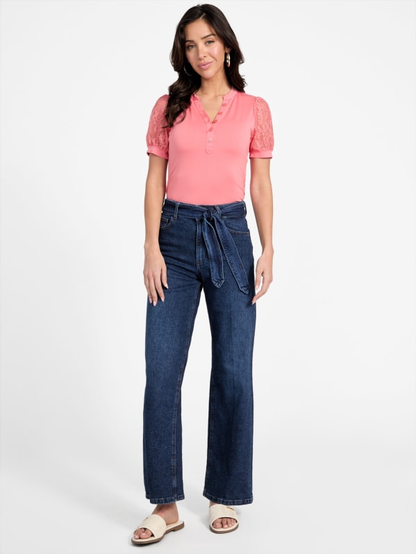 トップス Stacy laceup tops Stacy Lace Sleeve Top | GUESS Factory
