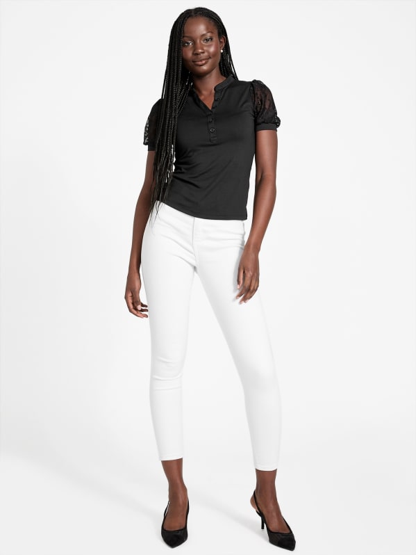 Stacy Lace Sleeve Top | GUESS Factory