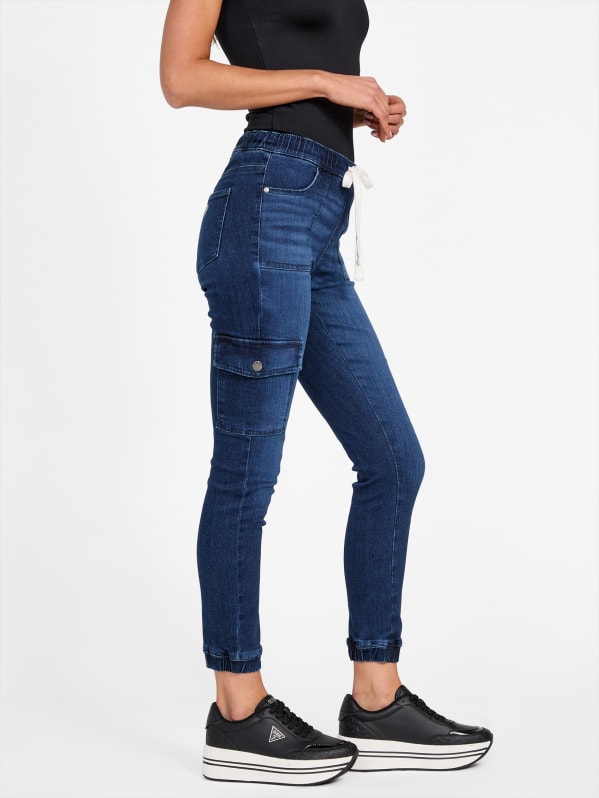 Eco Luna Mid-Rise Cargo Denim Joggers | GUESS Factory Eco Luna Mid-Rise Cargo Denim Joggers | GUESS Factory