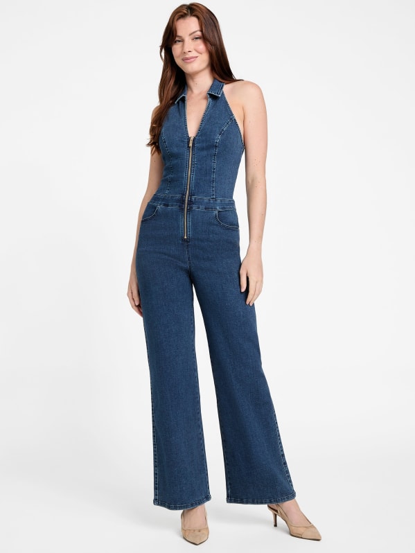 【HI FI FNK】Sua Western Denim Eco Layna Wide-Leg Denim Jumpsuit | GUESS Factory