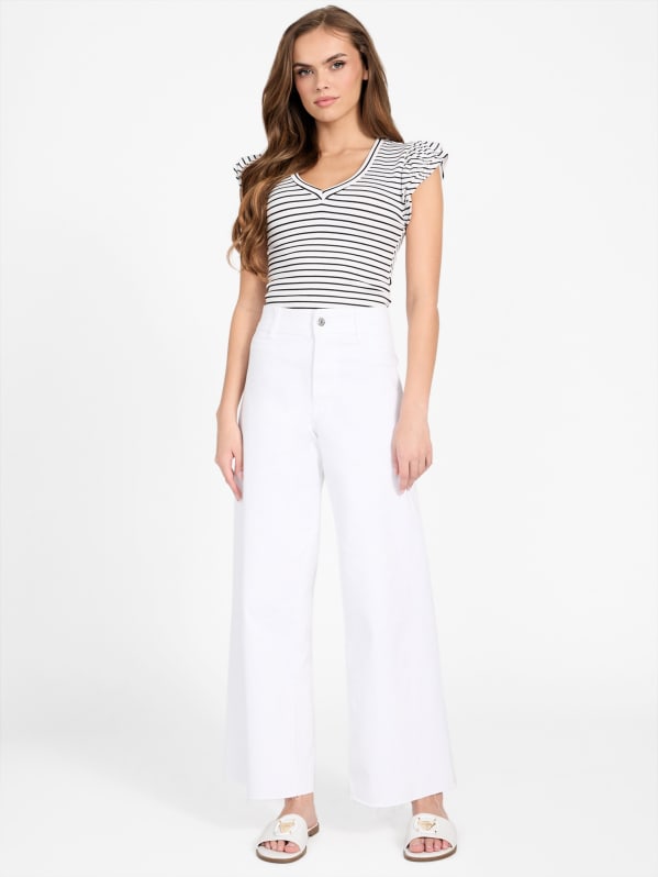 Ariel Ribbed Ruffle Top | GUESS Factory Ca
