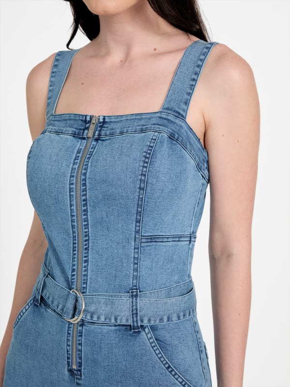 【KOOLOSET】Shooter Track Line Denim Women's Strappy jumpsuit in batavia-weave denim | Black | Diesel