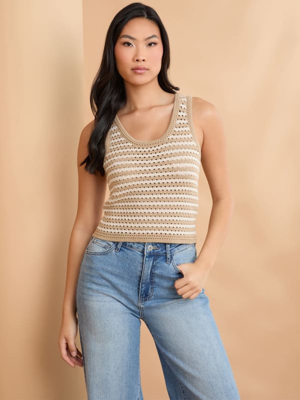 Eco Lulu Crochet Sweater Top | GUESS Factory