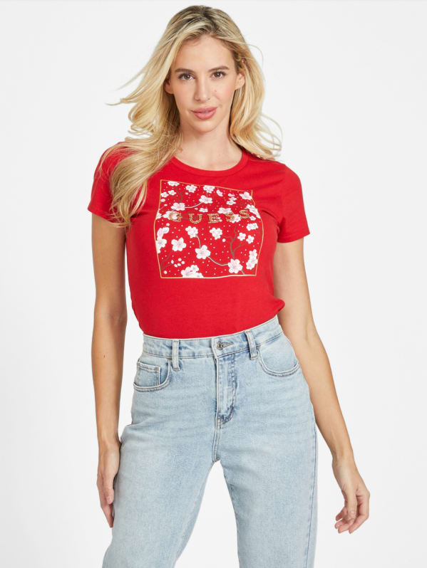 超安い品質 Blossom Cherry Eco Rhinestone Ca Factory GUESS | Tee トップス