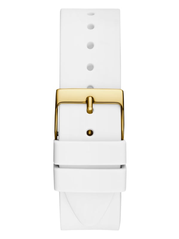 Gold-Tone and White Square Analog Watch | GUESS Factory
