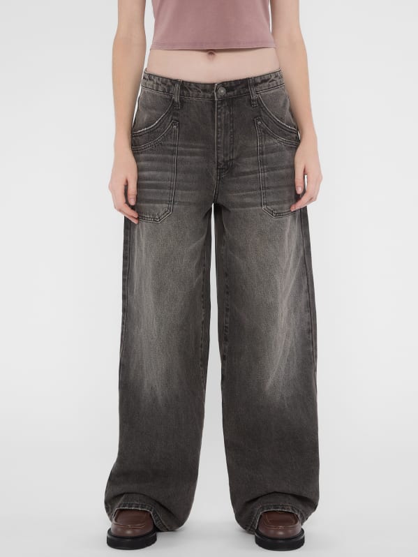 WIDE LEG DRAWSTRING JEANS - Gray | ZARA United States