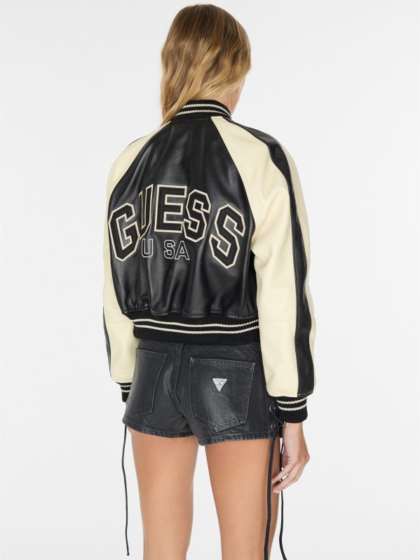 leather varsity jacket | GUESS leather varsity jacket | GUESS