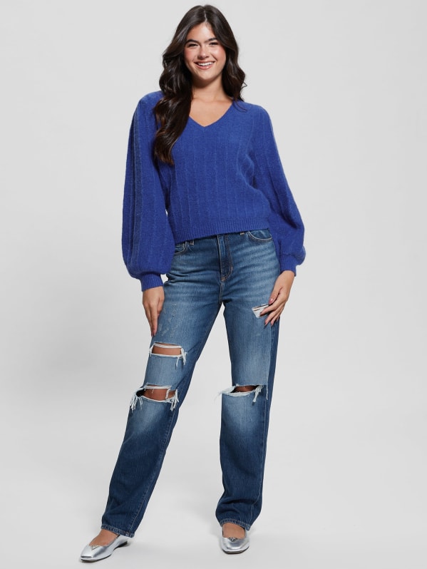 Madeline Textured V-Neck Sweater | GUESS