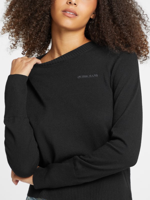 Silk and Wool-Blend Crew Logo Sweater | GUESS Silk and Wool-Blend Crew Logo Sweater | GUESS