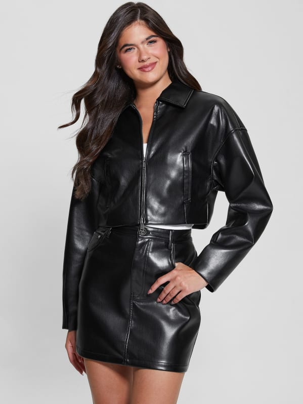Amy Faux-Leather Crop Jacket | GUESS Amy Faux-Leather Crop Jacket | GUESS