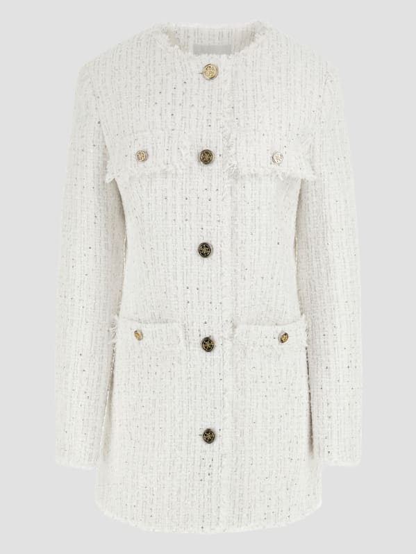 【美品】RANDEBOO Classic tweed jacket 白 F RANDEBOO（ランデブー）の「Classic tweed jacket（ノーカラー