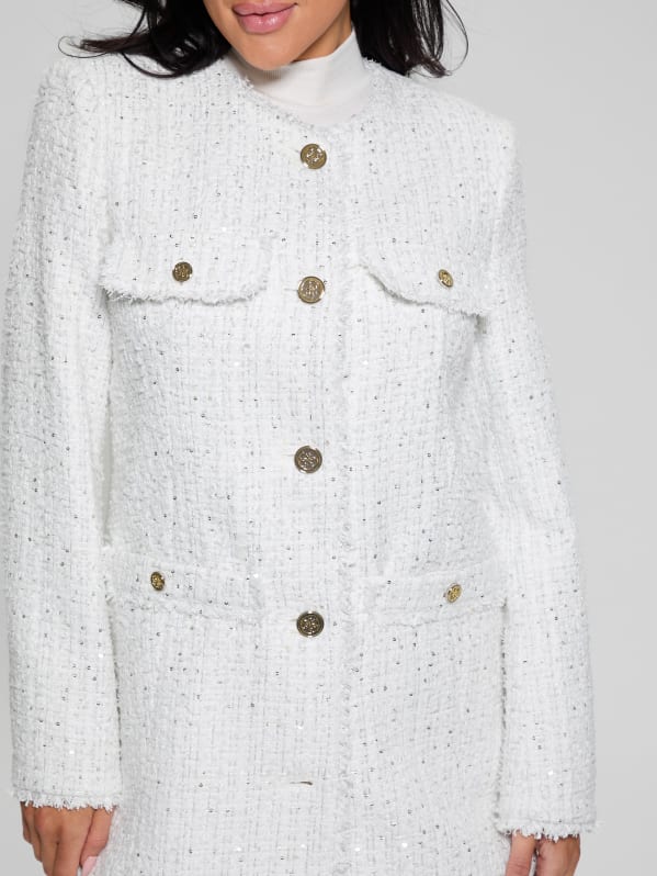 【美品】RANDEBOO Classic tweed jacket 白 F RANDEBOO（ランデブー）の「Classic tweed jacket（ノーカラー