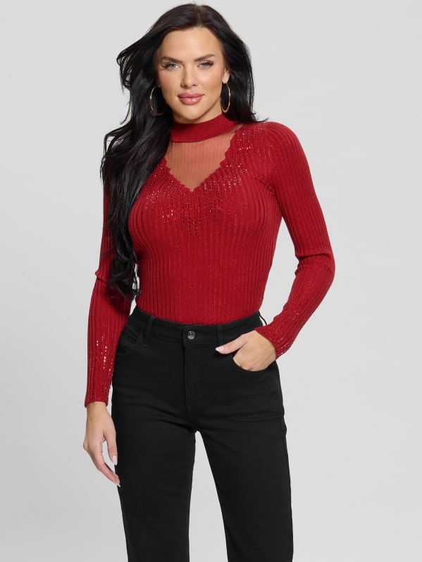 Alice Rhinestone Sweater Top | GUESS Alice Rhinestone Sweater Top | GUESS