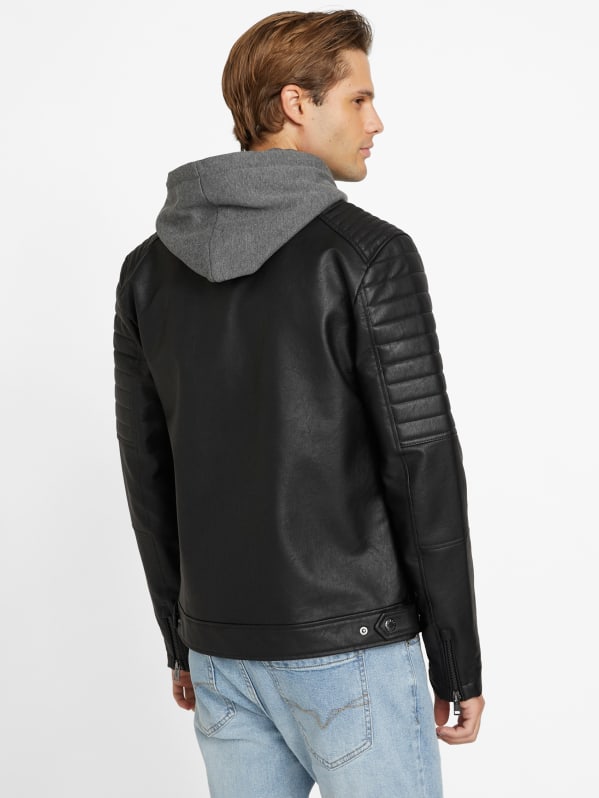 David Faux-Leather Hooded Jacket | GUESS Factory David Faux-Leather Hooded Jacket | GUESS Factory