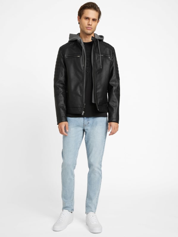 David Faux-Leather Hooded Jacket | GUESS Factory David Faux-Leather Hooded Jacket | GUESS Factory