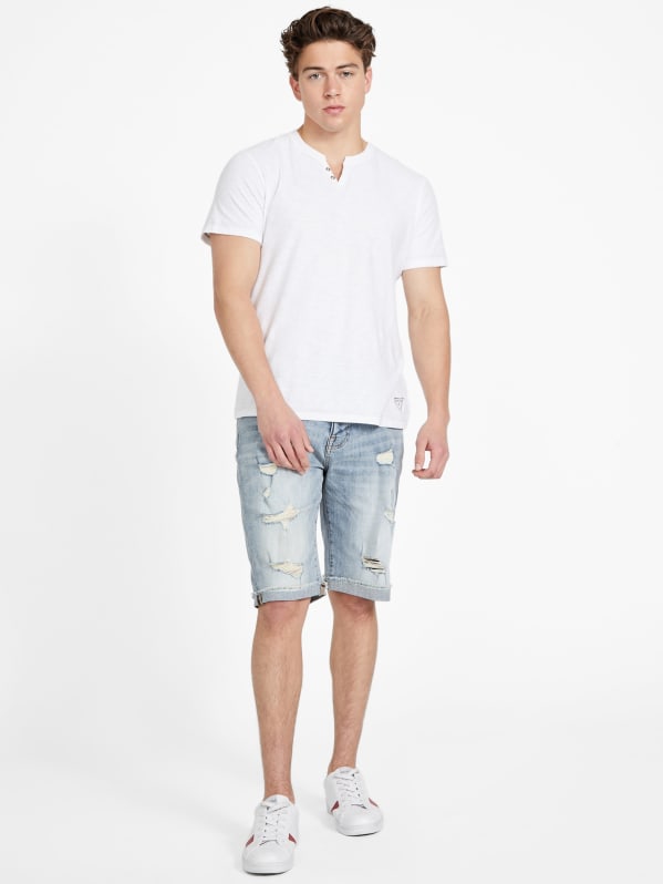 Eco Abby Distressed Straight Denim Shorts | GUESS Factory