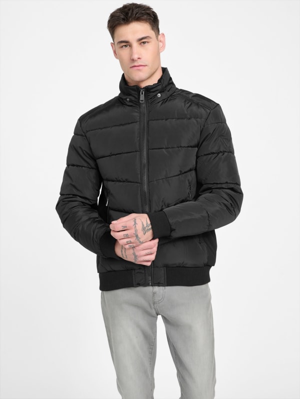 Men's Hooded down jacket in wrinkled nylon | Black | Diesel