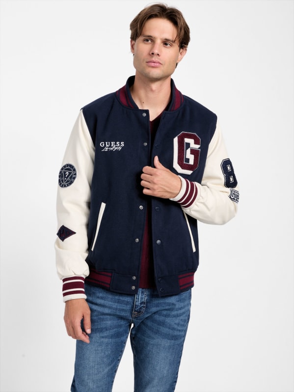Mark Hooded Varsity Jacket | GUESS Factory Mark Hooded Varsity Jacket | GUESS Factory