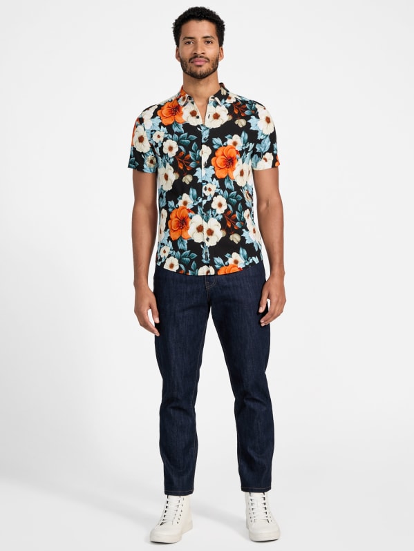 公式【1JINN STUDIO】 Floral Print Cubic Slim T-Shirt 4色 Men's Slim Fit Floral Print Shirt | Perry Ellis
