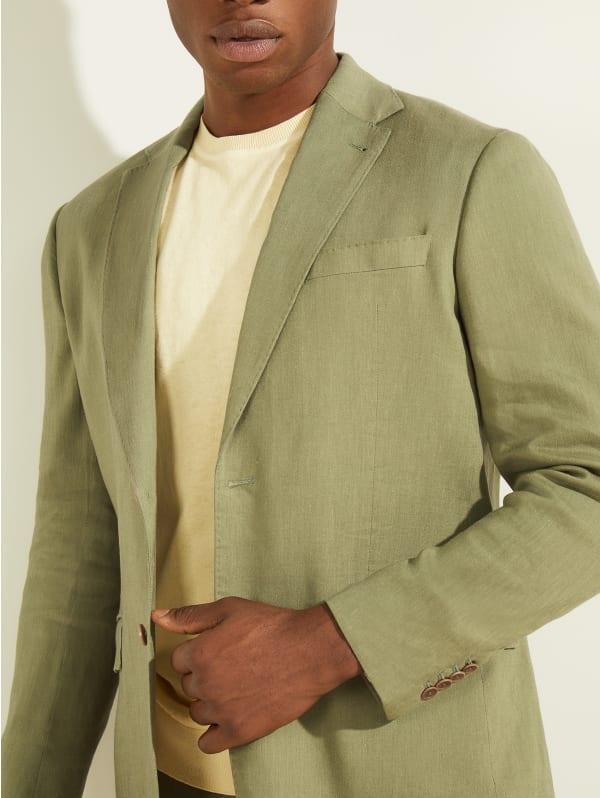 Linen-Blend Single Breasted Blazer | GUESS