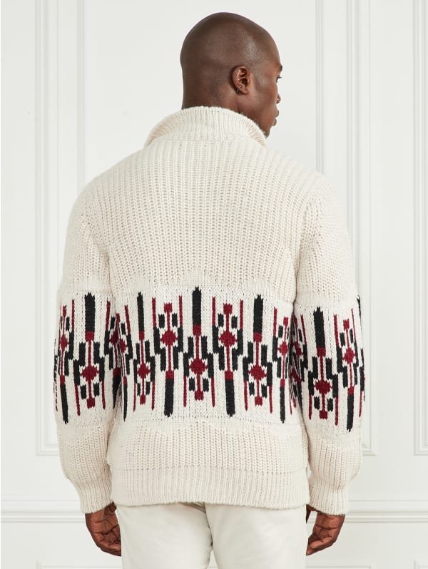 Jacquard High Neck Cardigan | GUESS