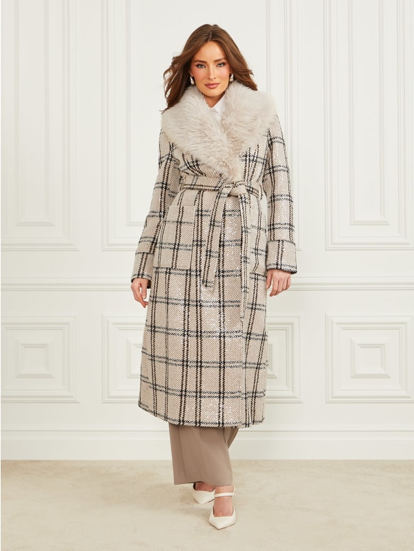 Charlize Sequin Plaid Wrap Coat | Marciano