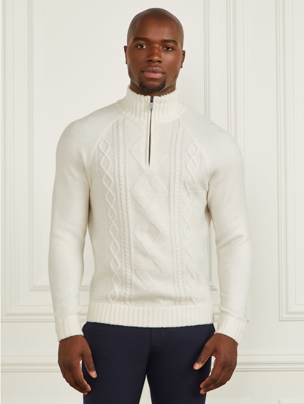 Eco Half-Zip Cable Knit Sweater | GUESS Eco Half-Zip Cable Knit Sweater | GUESS