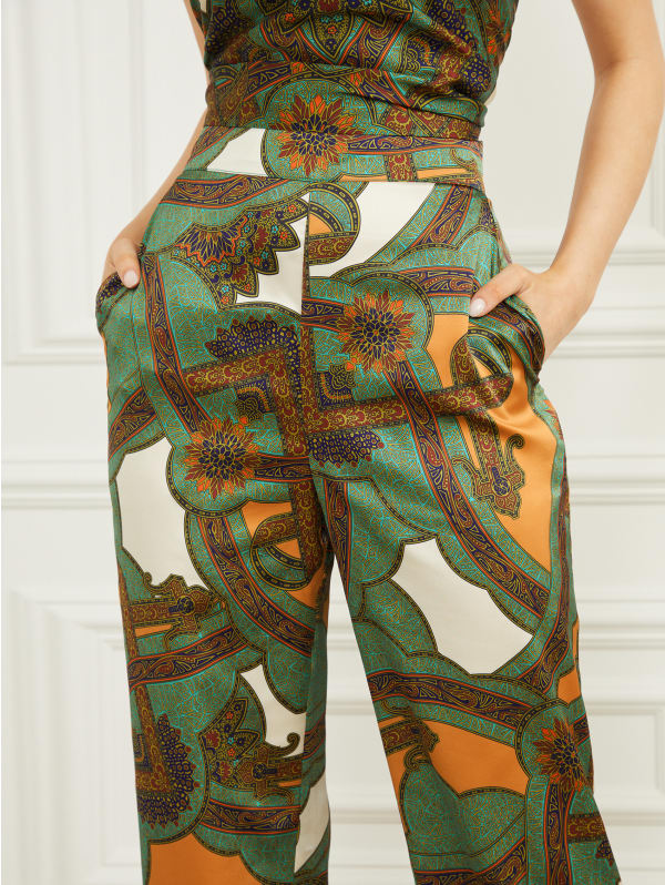 ふくすけ　moontreeplanet too fatty pants Mooncat print - unisex wide-leg pants | GroovekittyShop