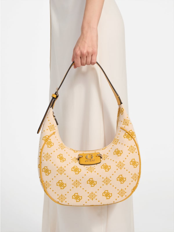 ★EMS★ EMBOSSED LOGO HOBO BAGNAVY Neda Logo Hobo Bag | GUESS