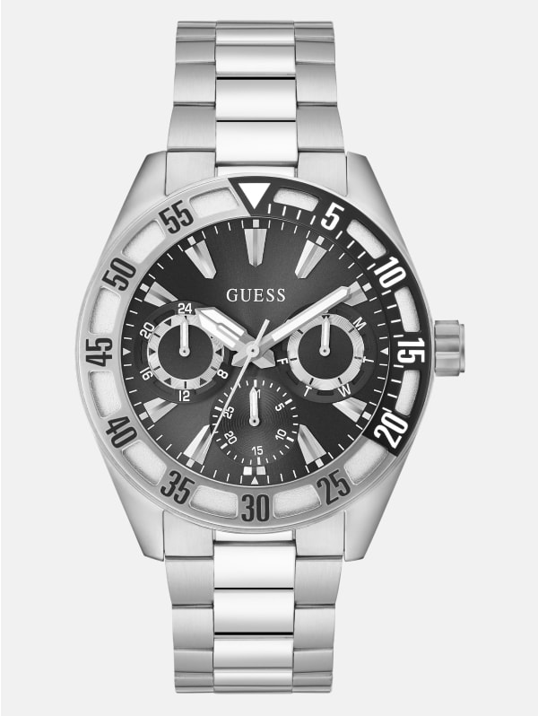 Silver-Tone and Black Multifunction Watch | GUESS