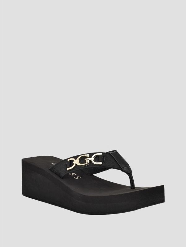 Edany Denim G Buckle Wedge Sandals | GUESS