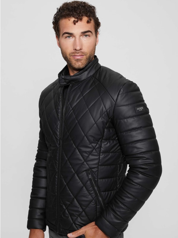 Diamond Quilted Faux-Leather Jacket | GUESS Canada
