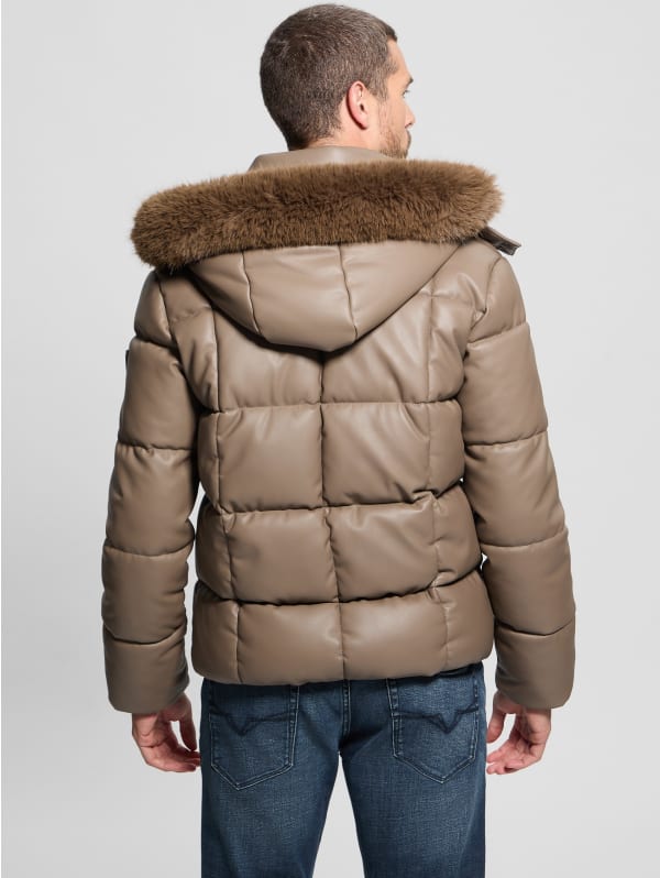 Faux-Leather Stretch Puffa Jacket | GUESS