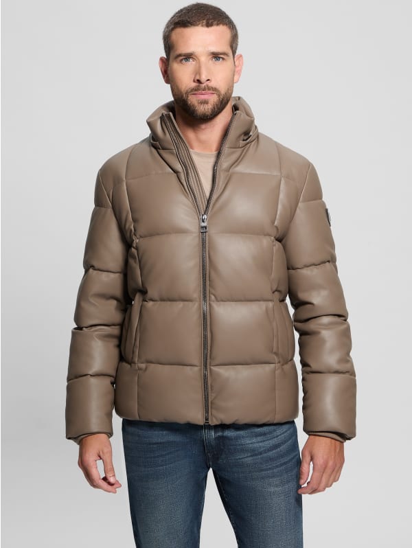 Faux-Leather Stretch Puffa Jacket | GUESS Faux-Leather Stretch Puffa Jacket | GUESS