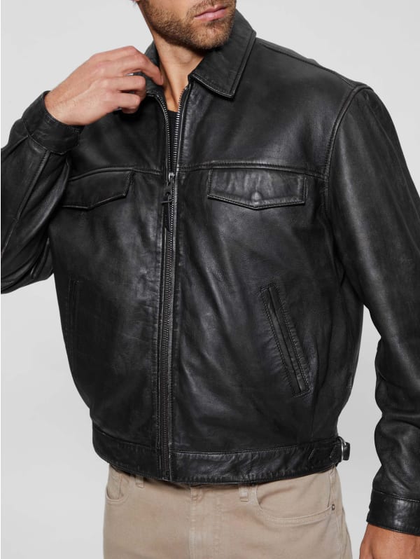 Distressed Leather Flight Jacket | GUESS