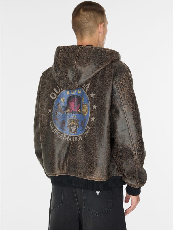crackle leather hoodie | GUESS