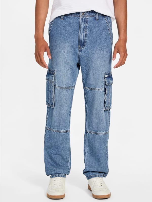デニム・ジーパン IONSEOUL Curved denim cargo pants JE375 Owen Cargo Denim Pants | GUESS