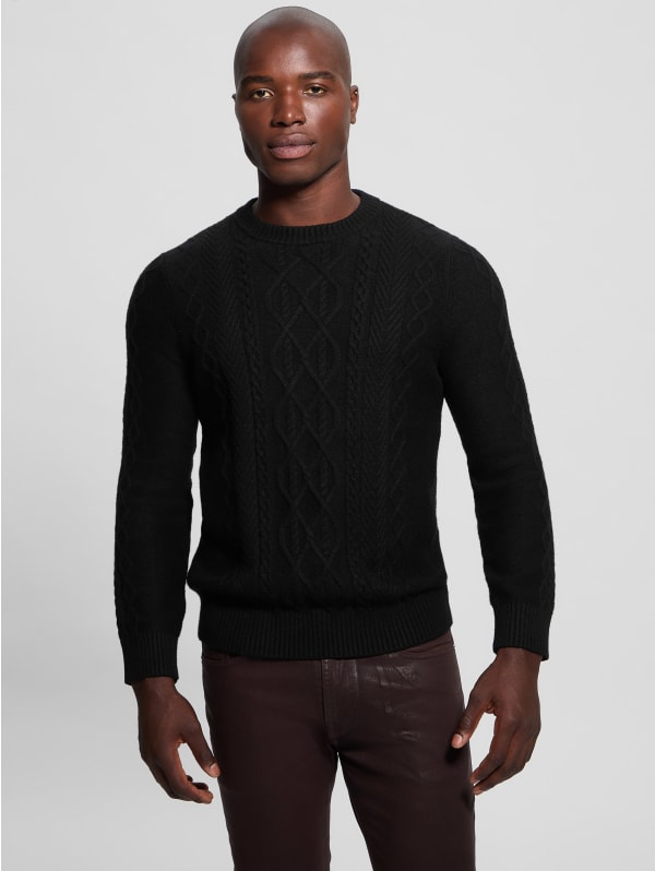 Cable Knit Crew Neck Sweater - Black | Alo Yoga