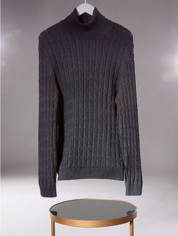 Eco Ezra Turtleneck Cable-Knit Sweater | GUESS